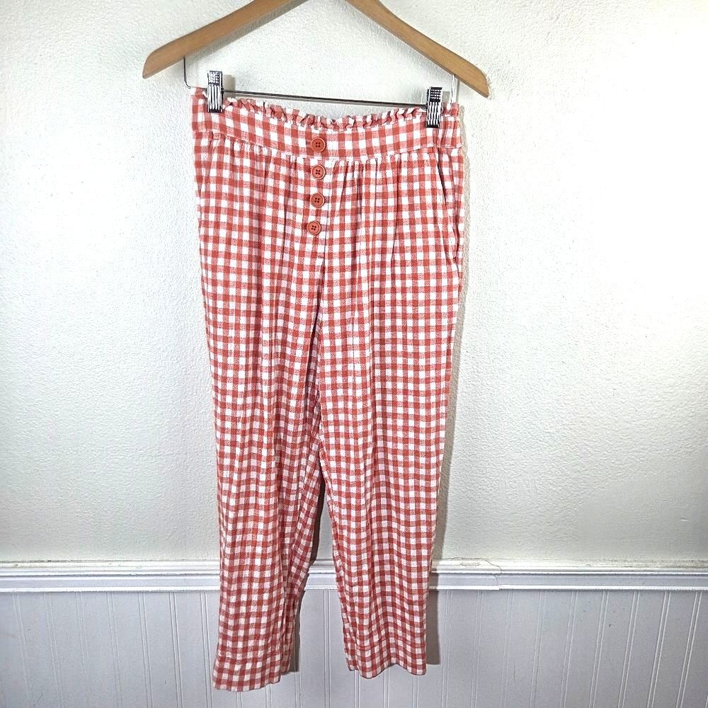 Loft Outlet Petite Women's SP Gingham Checkered Red and White Stretchy Pants
